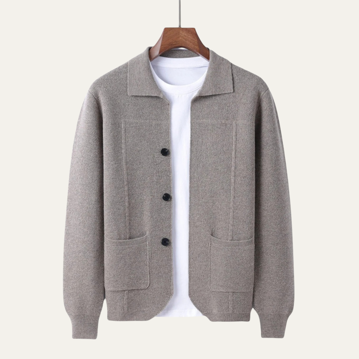 Bram | Men's Smart Casual Knit Cardigan Gray Button Front Pockets