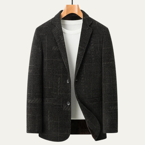 Dama Washington Axel men's casual blazer charcoal checked button up - front view