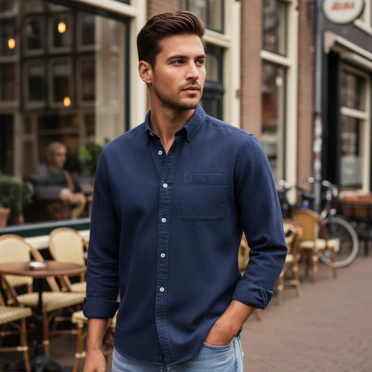 Ash | Men's Denim Shirt Black Long Sleeve Button Up