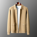 Dama Washington Ivo men's casual button cardigan cream wool knit - front view
