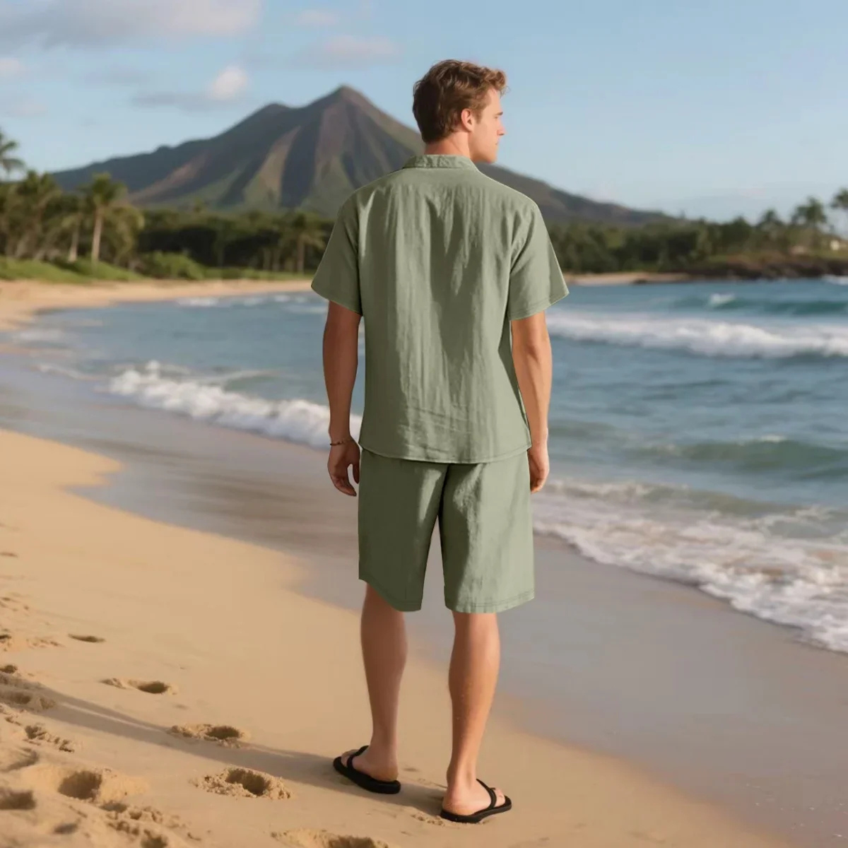 Luca | Men's Casual Linen Shirt Shorts Set Cream
