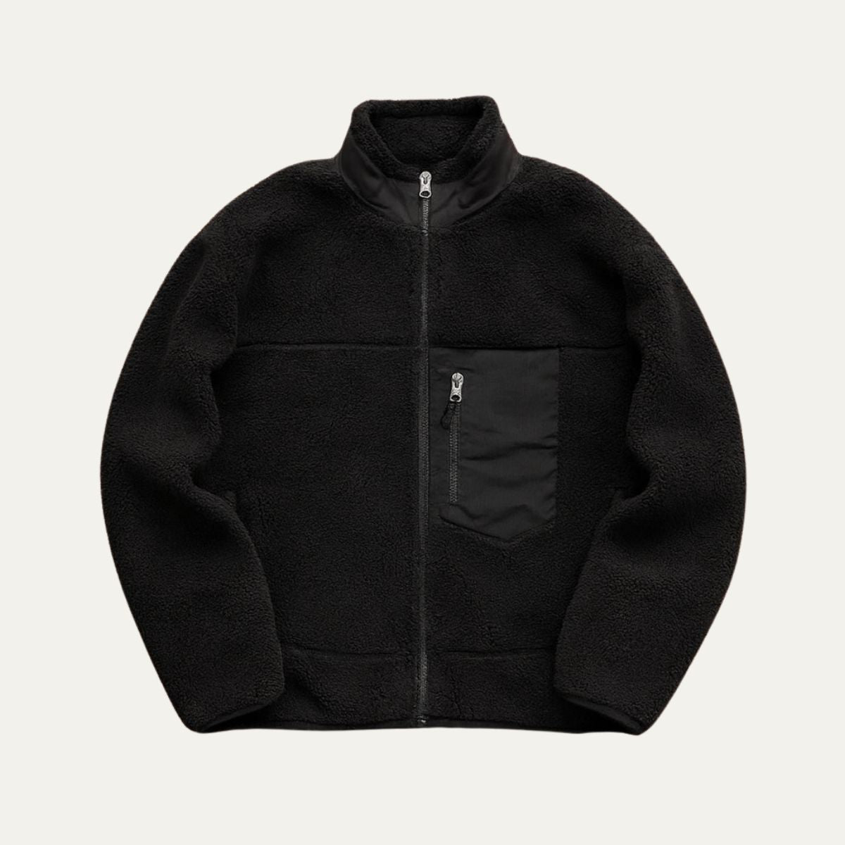 Axel | Men's Fleece Jacket Cream Navy Pocket Zip Up