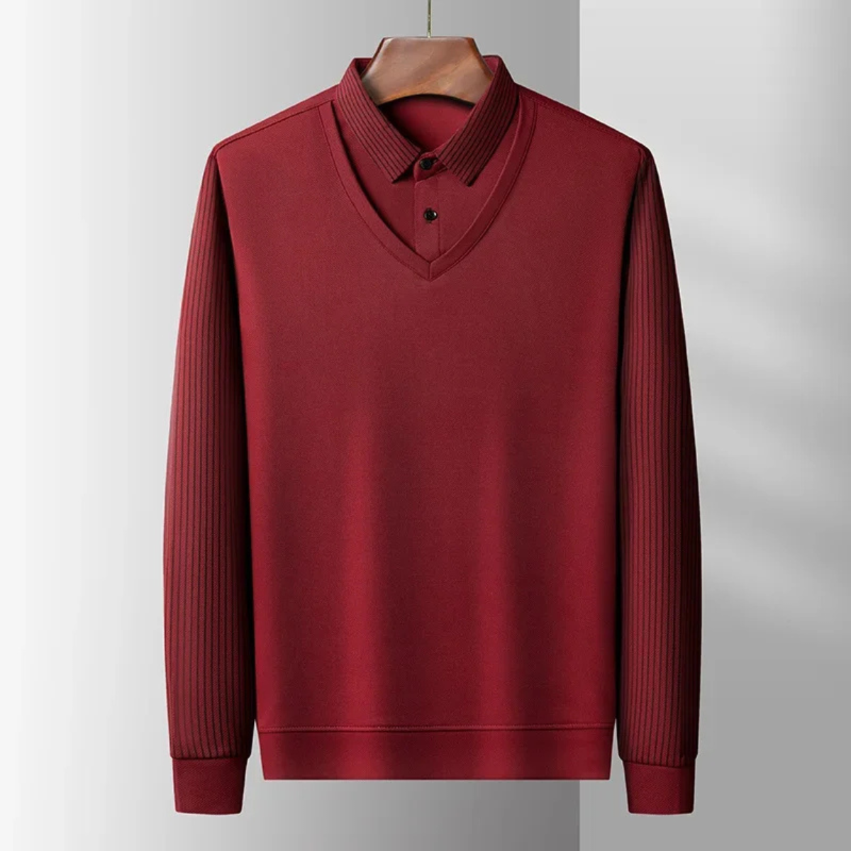 Axel | Men's V Neck Sweater Cream Ribbed Sleeves