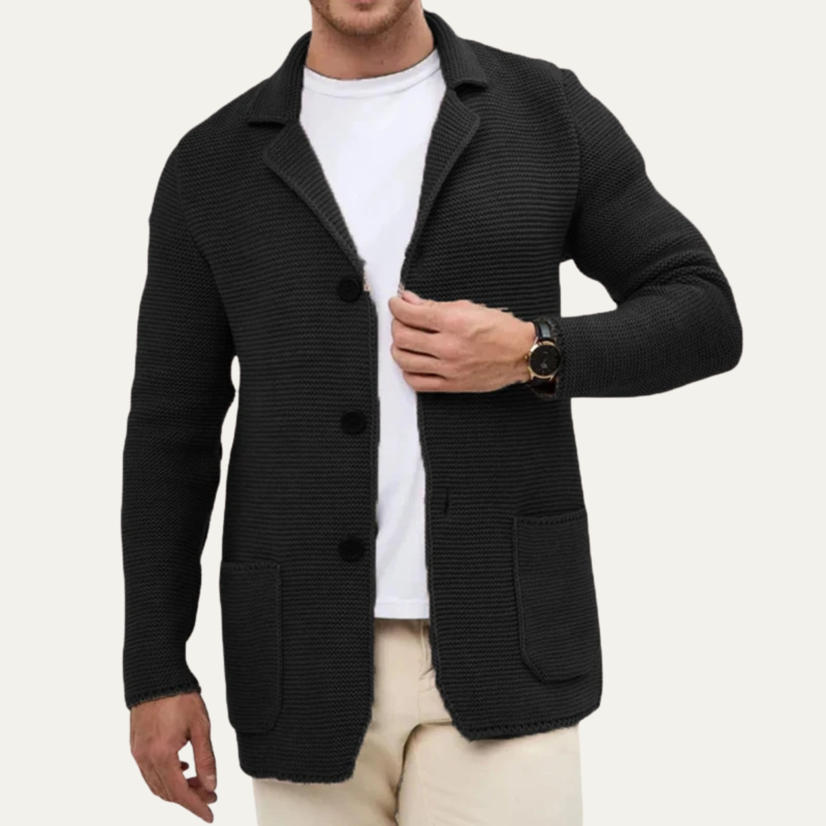 Axel | Men's Knit Blazer Black Cable Knit Button Down