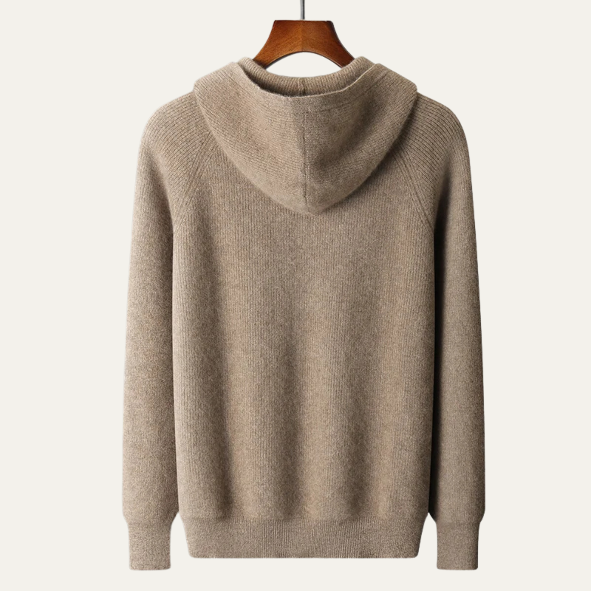 Callum | Men's Ribbed Hooded Zip Up Cardigan Cream