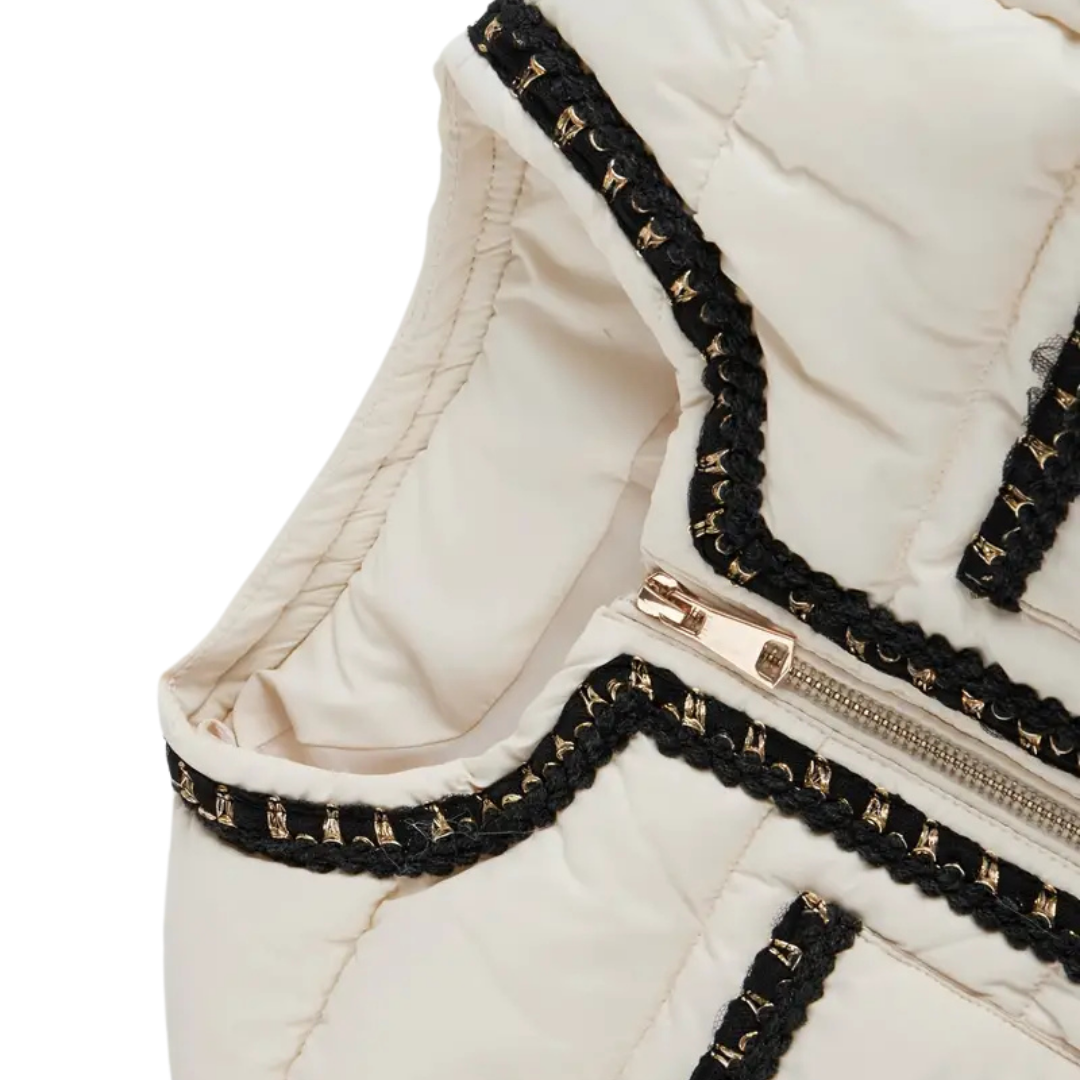 Cleo | Women's Cropped Puffer Jacket Cream Black Trim