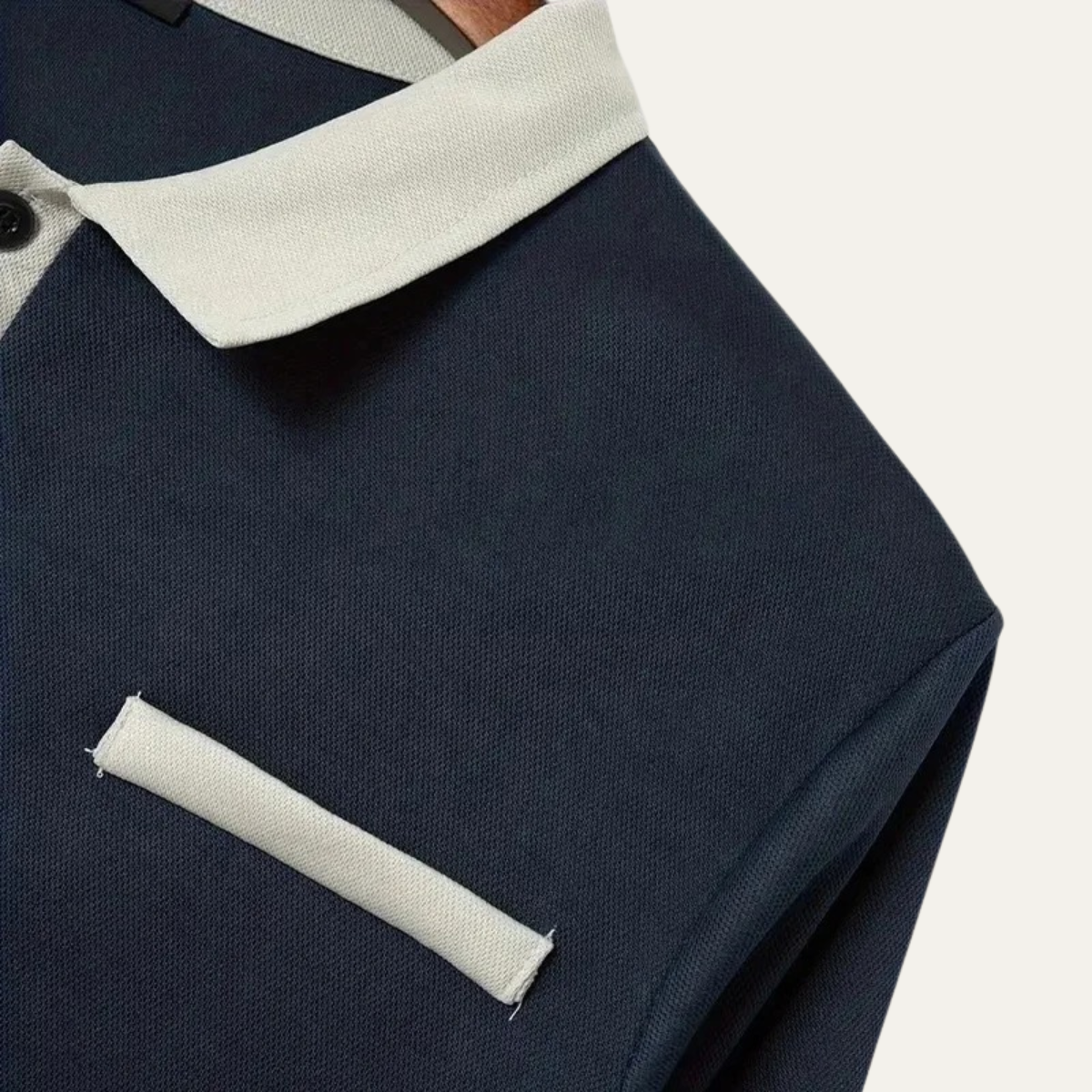 Bram | Men's Fitted Polo Shirt Cream Black Collar Long Sleeve