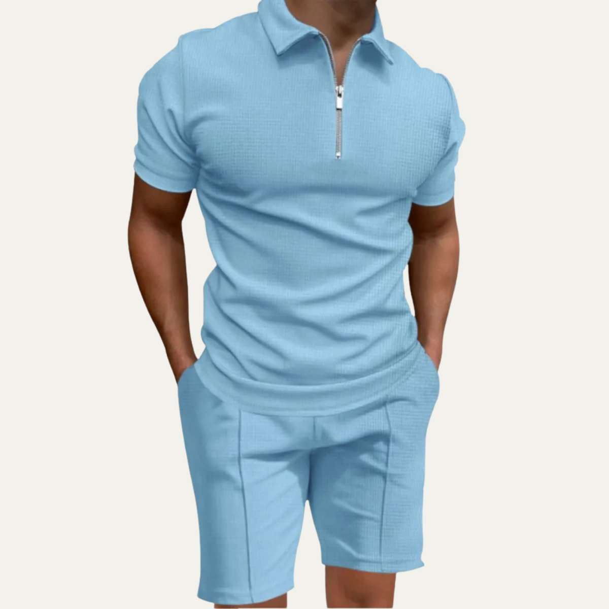 Axel | Men's Sweatsuit Green Textured Polo Shirt Shorts Set