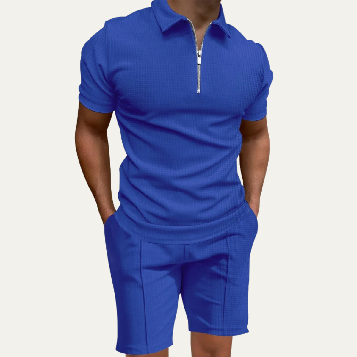 Axel | Men's Sweatsuit Royal Blue Ribbed Polo Shorts Set