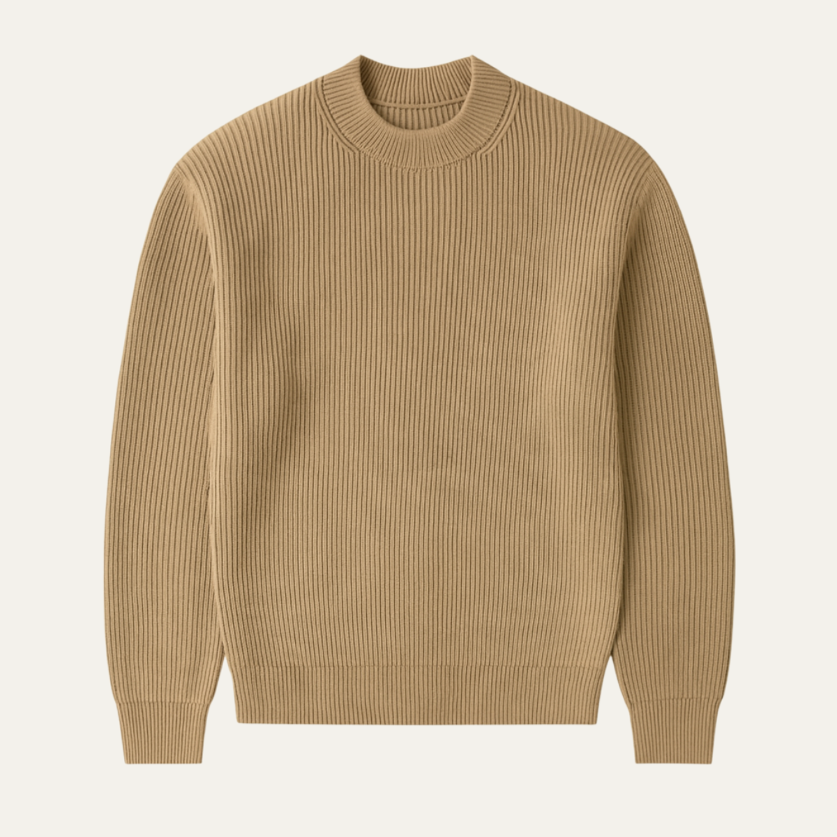 Beau | Men's Crew Neck Sweater Beige Ribbed Knit