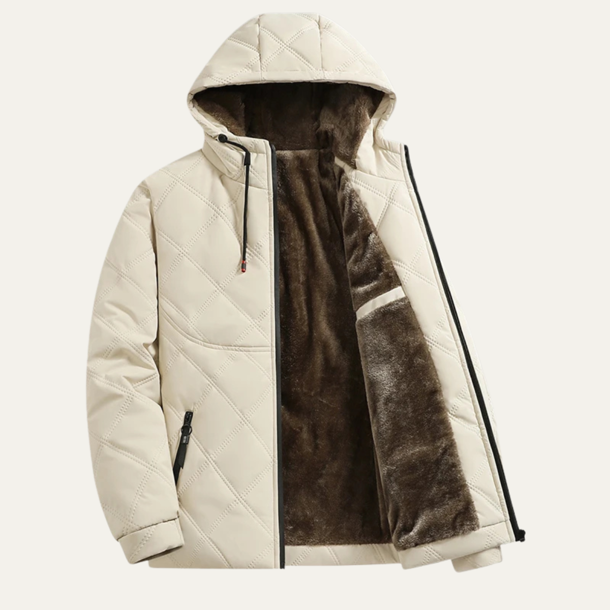 Voss | Men's Quilted Puffer Jacket Gray Fleece Lined Hooded