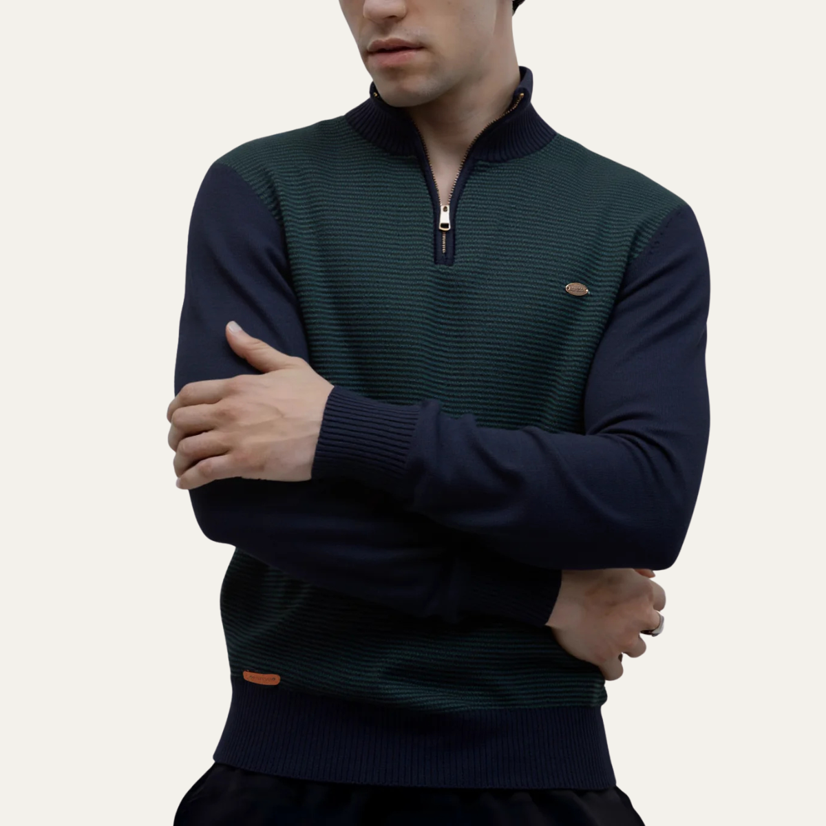 Nash | Men's Quarter Zip Sweater Navy Teal Color Block Knit