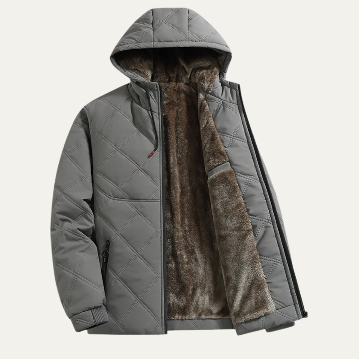 Voss | Men's Quilted Puffer Jacket Gray Fleece Lined Hooded