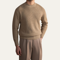 Dama Washington Beau men's crew neck sweater beige ribbed knit - front view