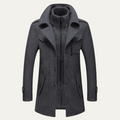 Dama Washington Voss men's wool trench coat charcoal stand collar - front view