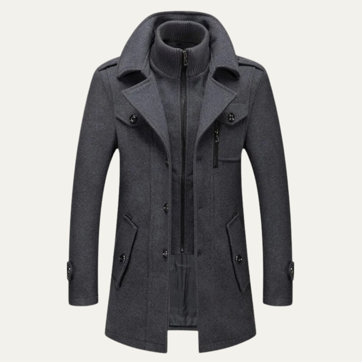 Voss | Men's Wool Trench Coat Charcoal Stand Collar