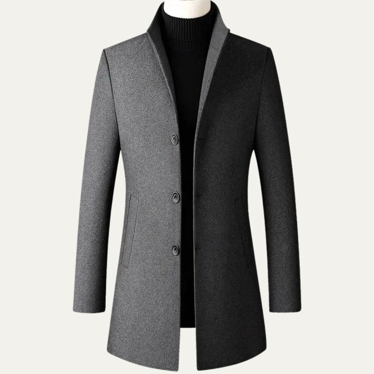 Voss | Men's Navy Wool Overcoat Button Front
