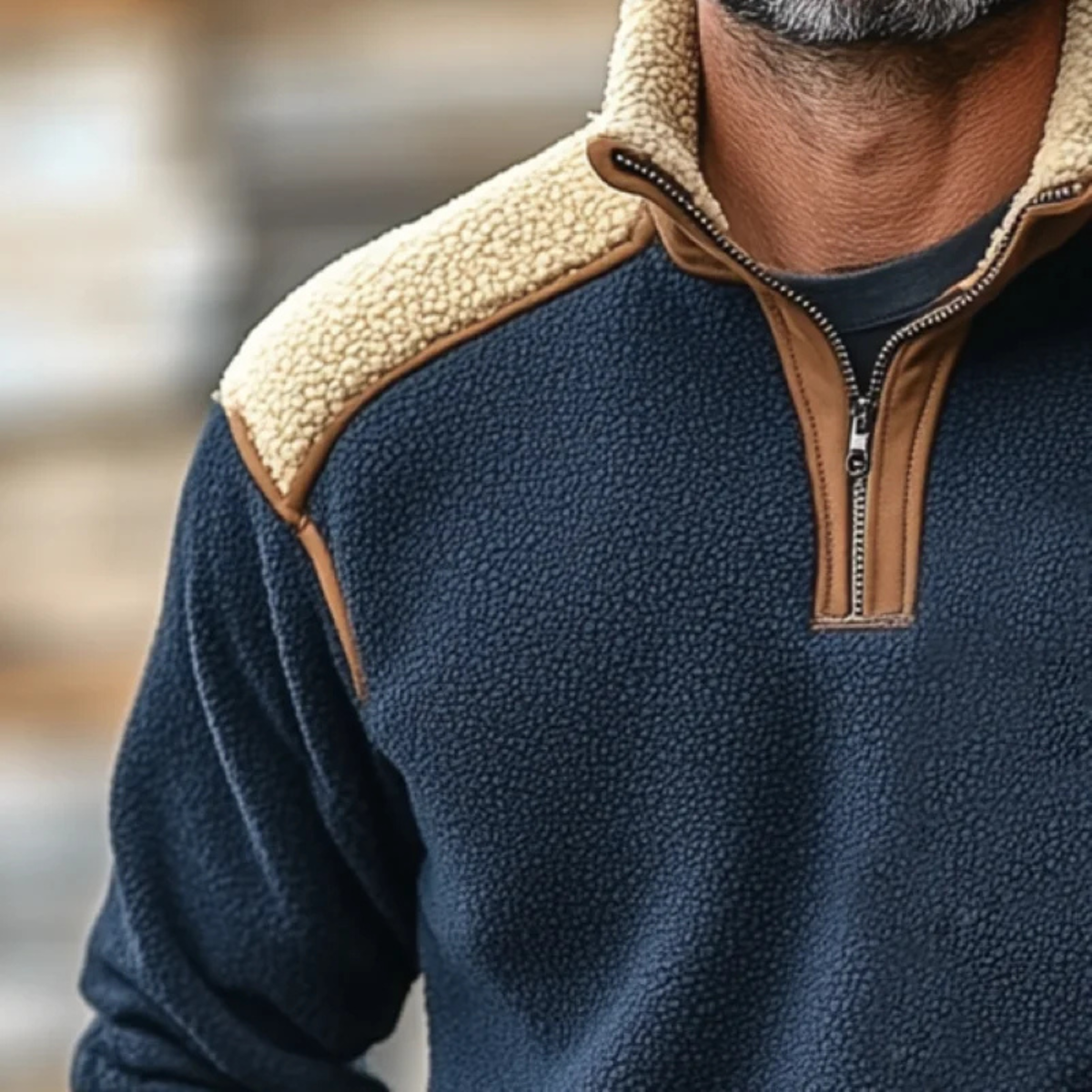 Luca | Men's Quarter Zip Fleece Sweater Navy Cream Sherpa Collar