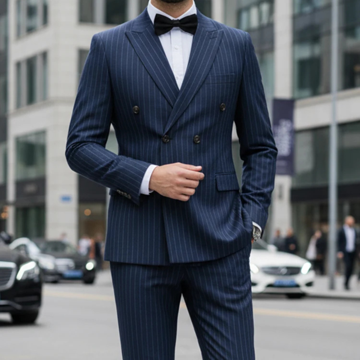 Axel | Men's Pinstripe Suit Navy Double Breasted