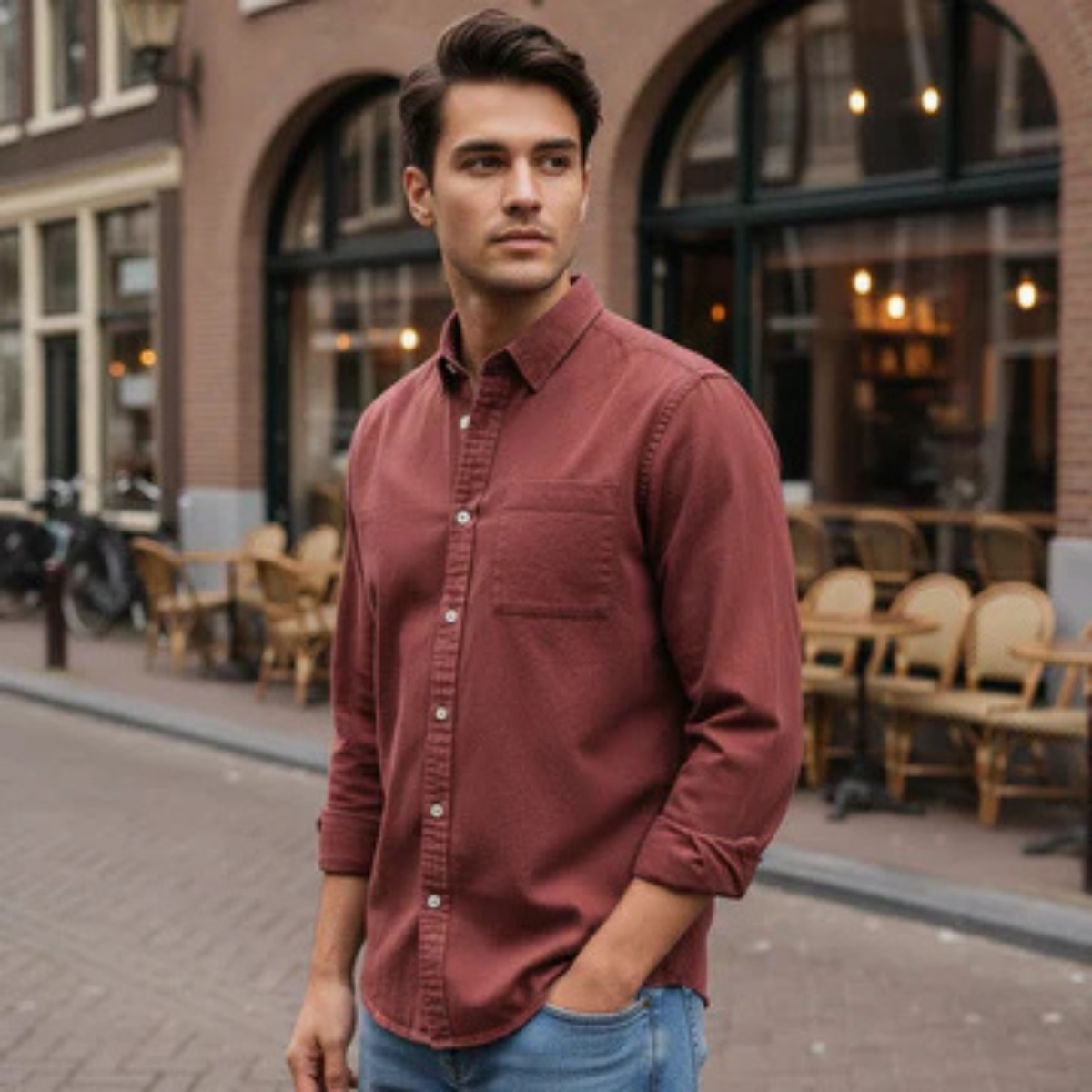 Ash | Men's Denim Shirt Black Long Sleeve Button Up