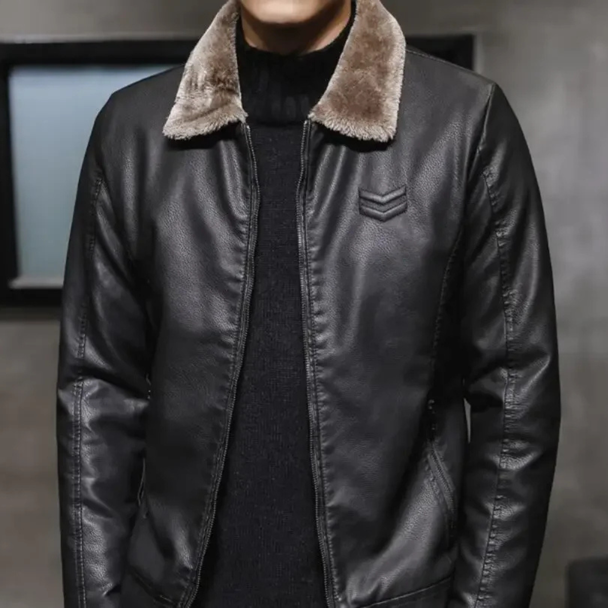 Ezra | Men's Sherpa Lined Leather Jacket Black
