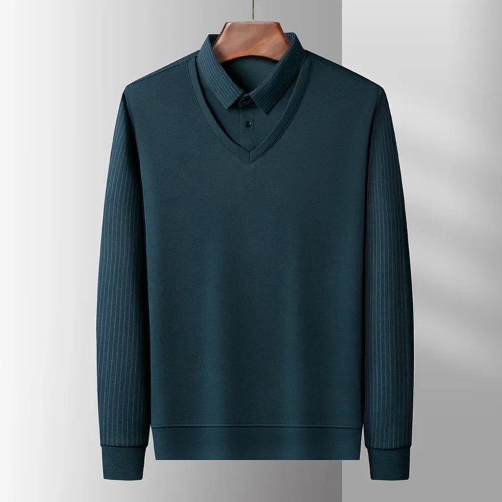 Dama Washington Axel men's v neck sweater cream ribbed sleeves - view 3