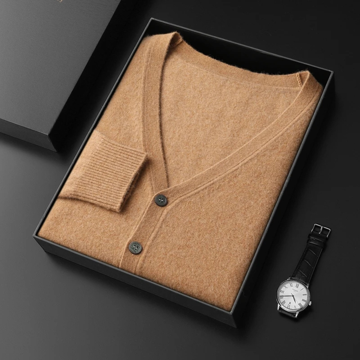 Bram | Men's Crew Neck Cardigan Sweater Camel