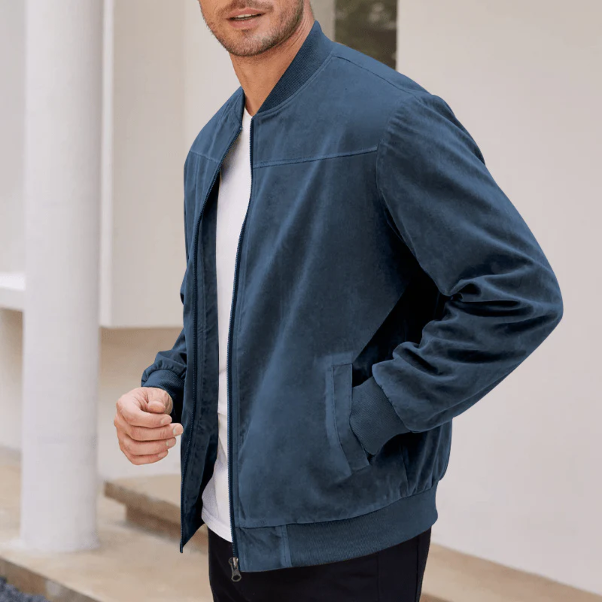 Axel | Men's Casual Suede Bomber Jacket Olive Green