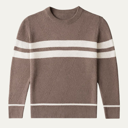 Dama Washington Axel men's crew neck sweater taupe cream striped - front view