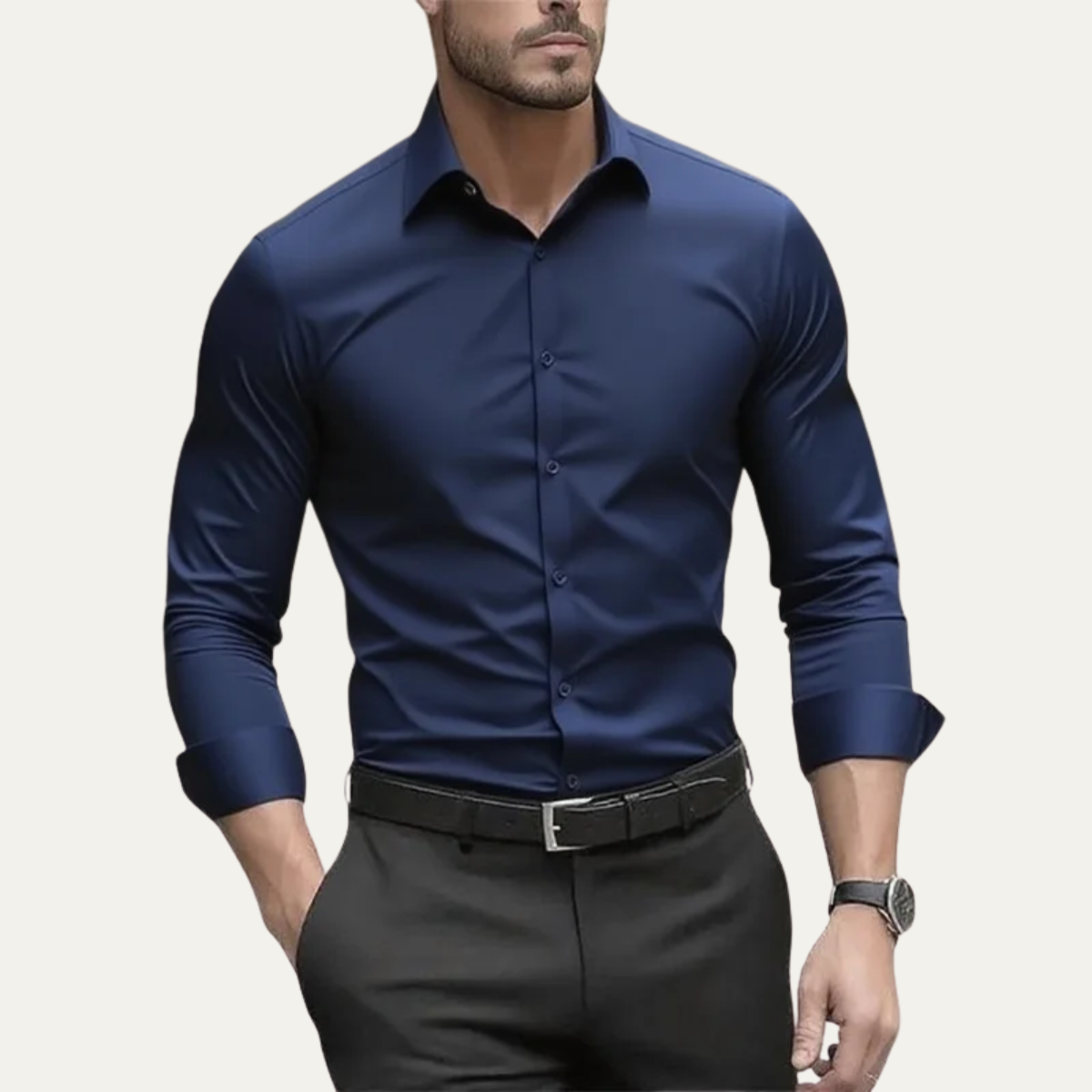 Kade | Men's Slim Fit Stretch Button Up Shirt Navy