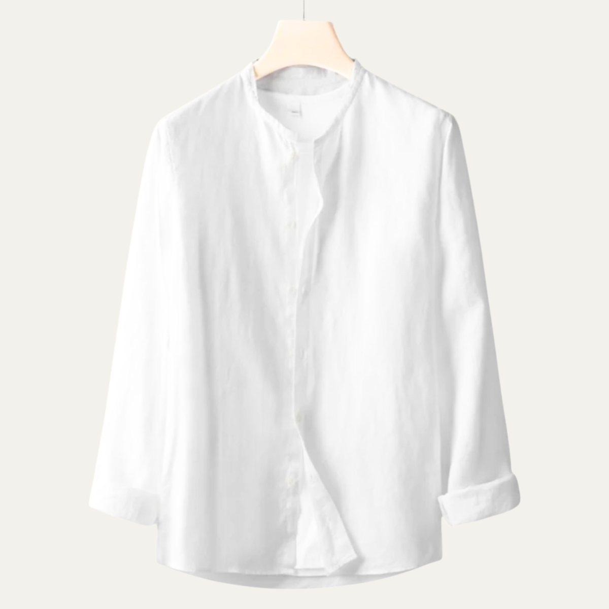 Bram | Men's Linen Shirt Cream Long Sleeve Button Up