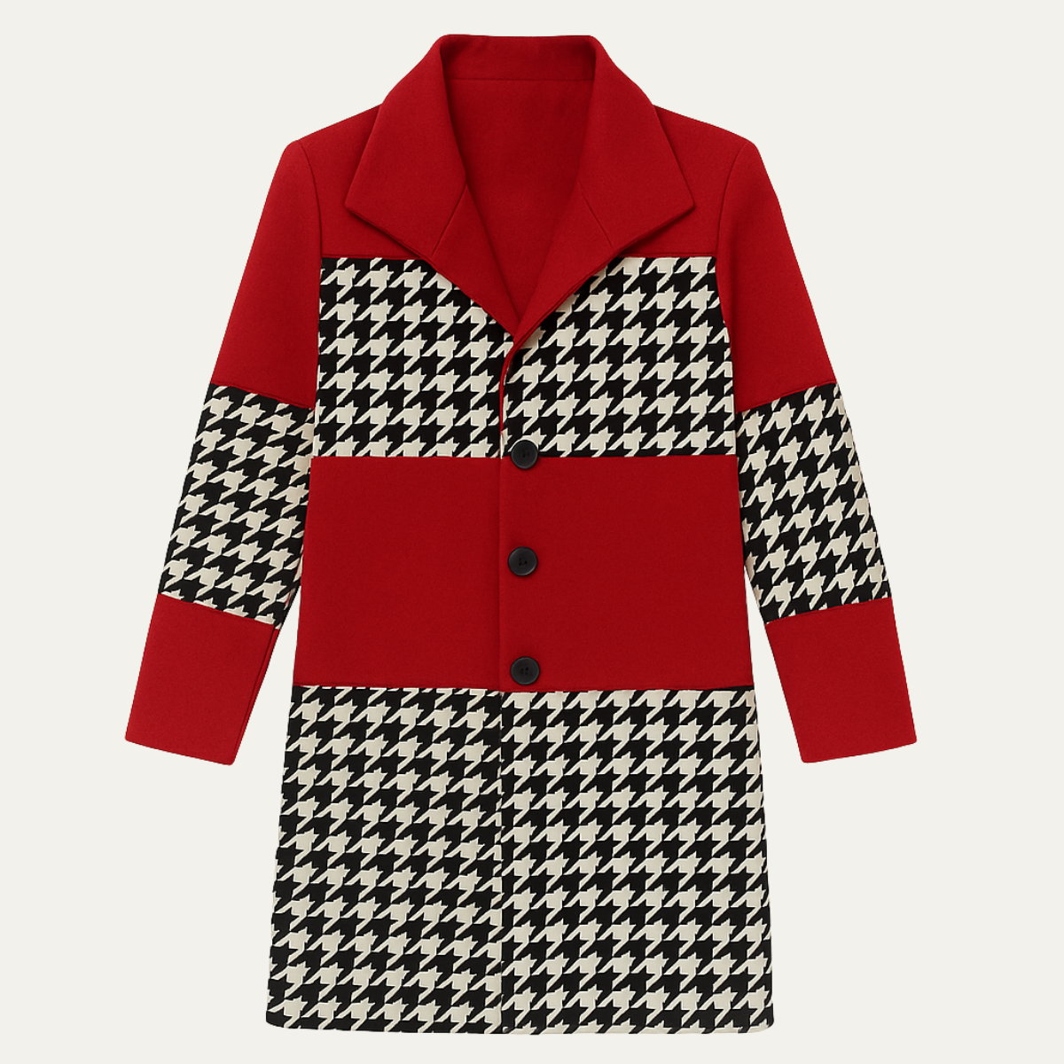 Bram | Men's Houndstooth Patchwork Coat Red And Cream