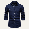 Dama Washington Axel men's dark wash denim shirt double pocket long sleeve - front view