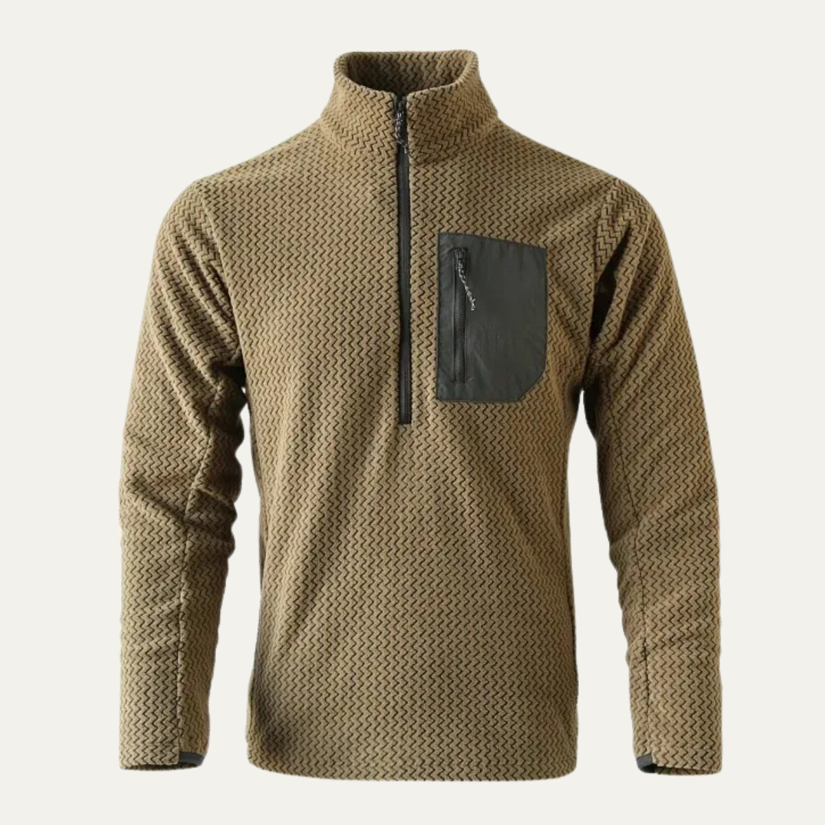 Noel | Men's Quarter Zip Sweater Tan Knit Chest Pocket