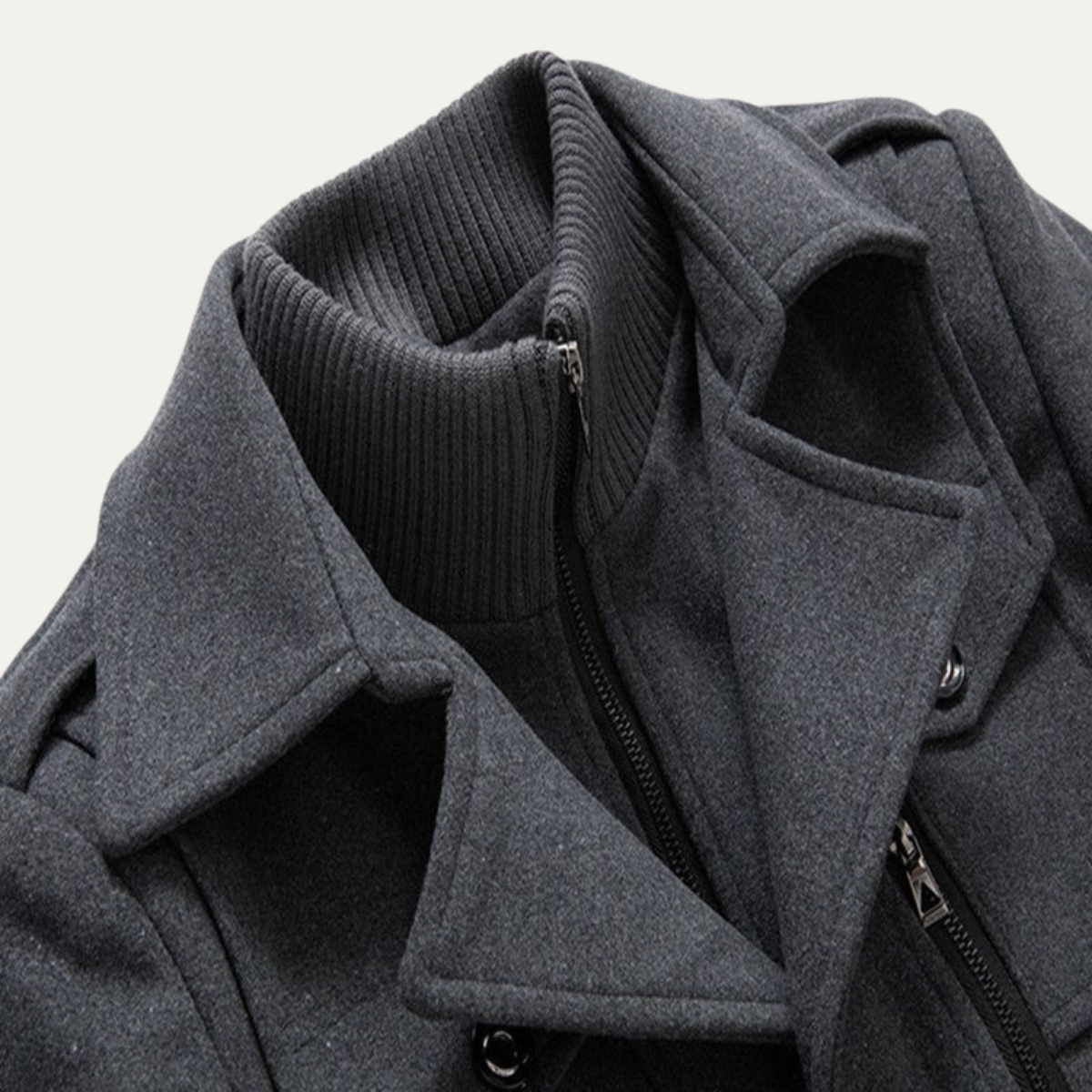 Voss | Men's Wool Trench Coat Charcoal Stand Collar