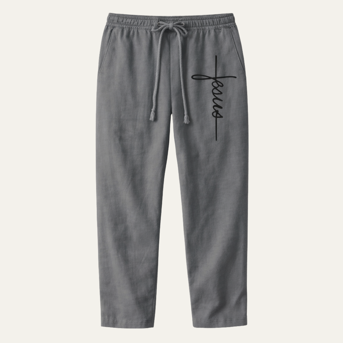 Otto | Men's Casual Linen Pants Gray Drawstring Wide Leg