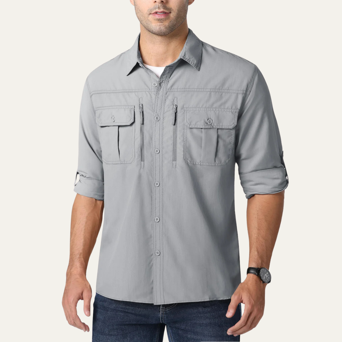 Blake | Men's Utility Work Shirt Gray Quick Dry Long Sleeve