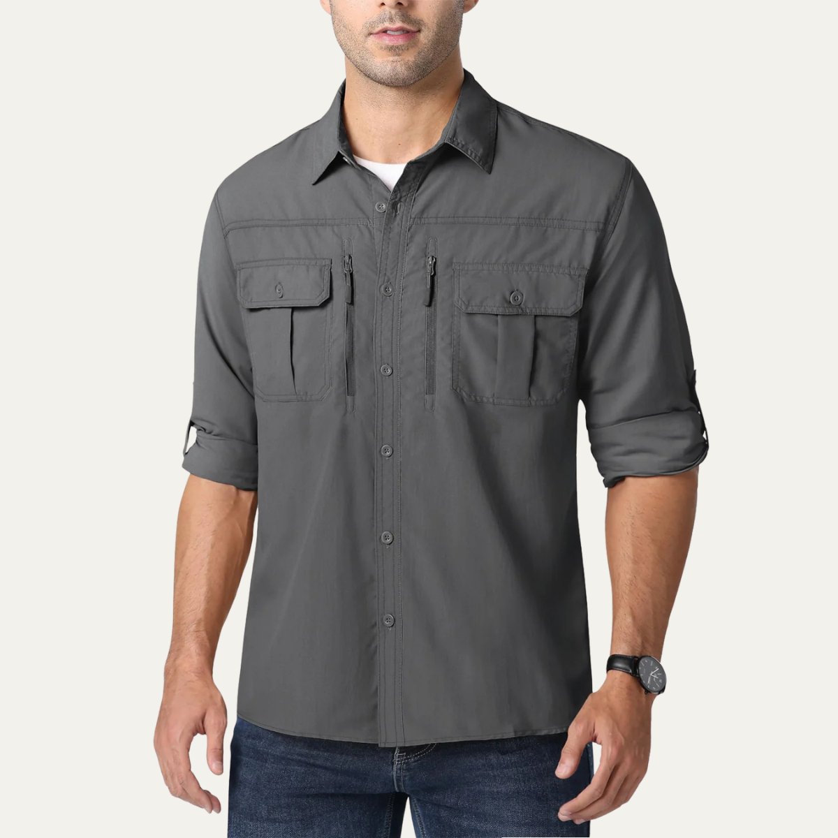 Blake | Men's Utility Work Shirt Gray Quick Dry Long Sleeve