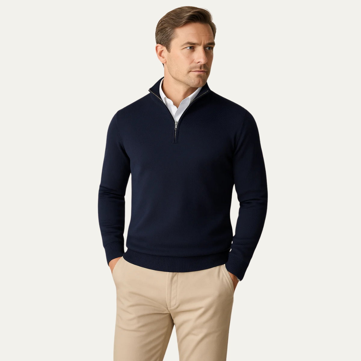 Bram | Men's Smart Casual Quarter Zip Sweater Navy