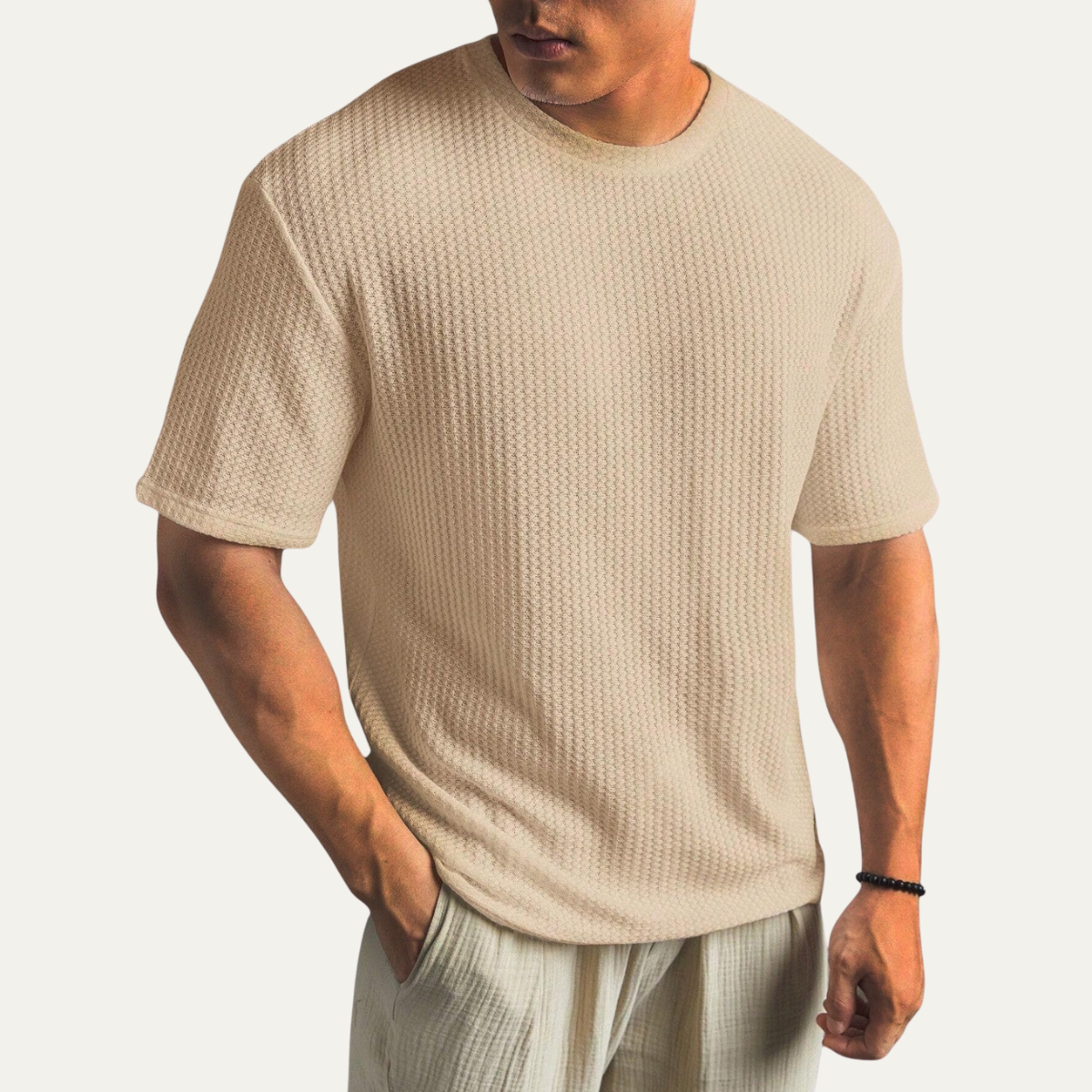 Arlo | Men's Textured Cotton T Shirt Black Crew Neck