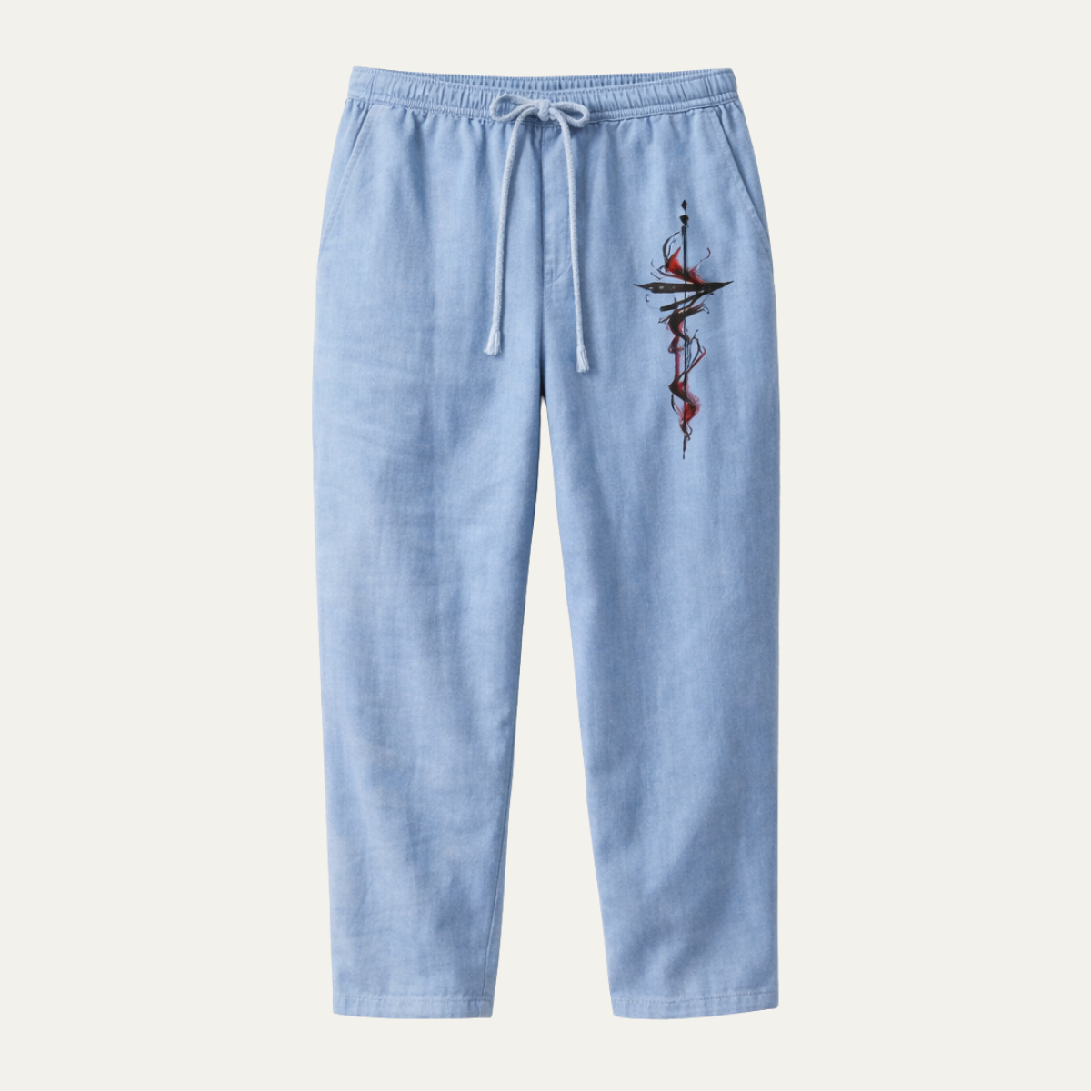 Ash | Men's Linen Pants Light Blue Drawstring Relaxed Fit