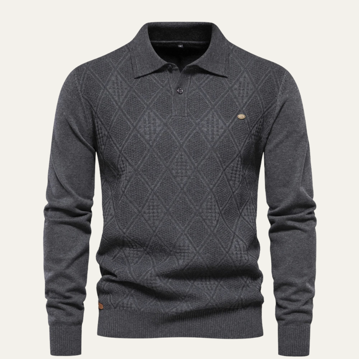 Axel | Men's Quilted Diamond Pattern Polo Sweater Black