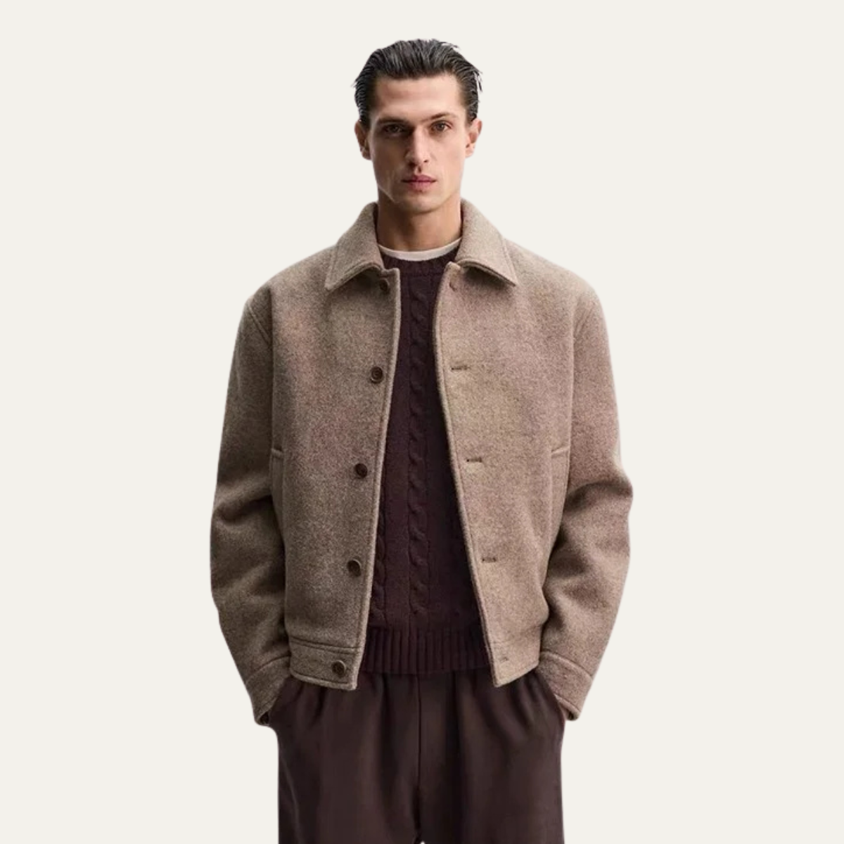 Bram | Men's Wool Casual Jacket Taupe Button Front