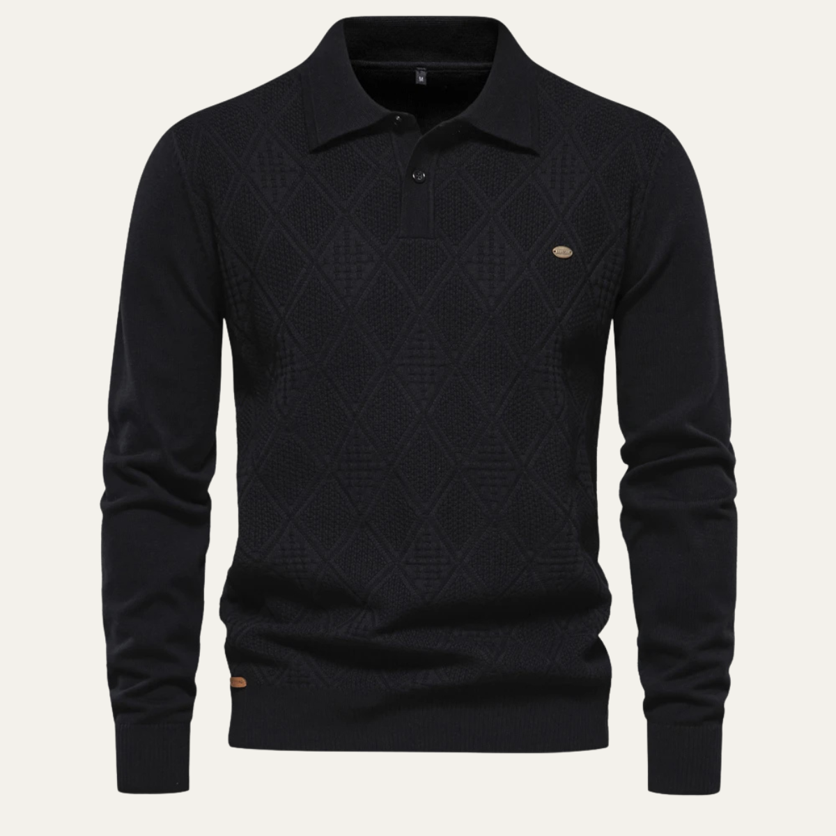 Axel | Men's Quilted Diamond Pattern Polo Sweater Black