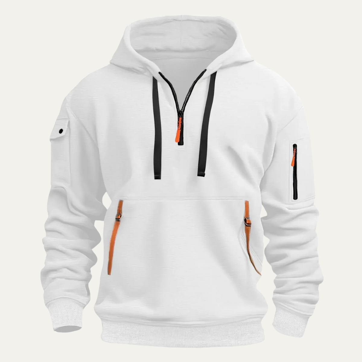 Axel | Men's Tactical Cargo Hoodie Beige Multi Pocket