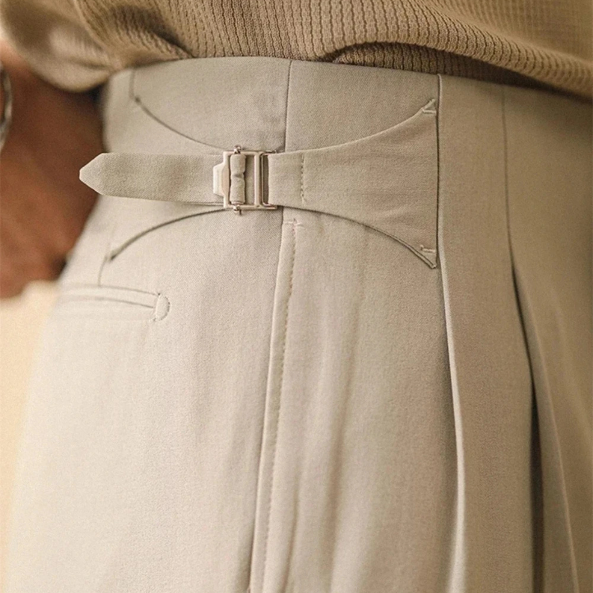 Beau | Men's Pleated Dress Pants Cream High Waist