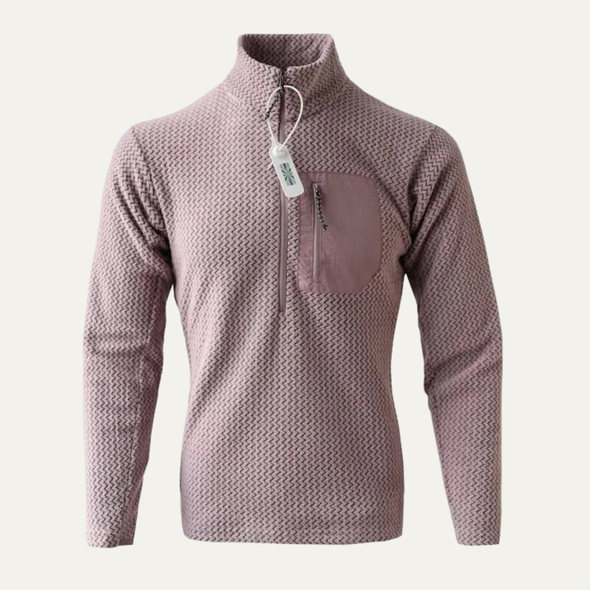 Noel | Men's Quarter Zip Sweater Tan Knit Chest Pocket