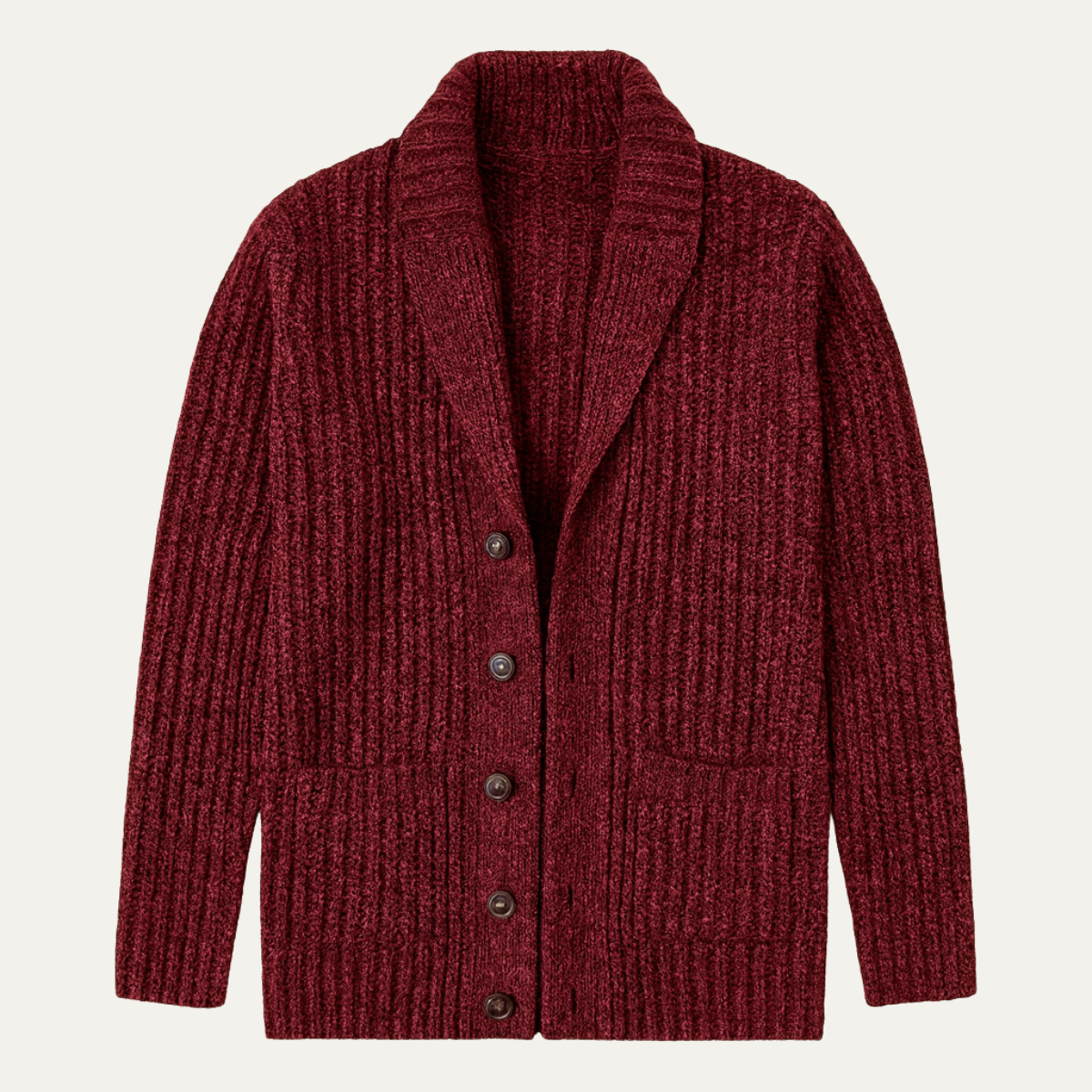 Rhys | Men's Chunky Cable Knit Cardigan Burgundy Shawl Collar