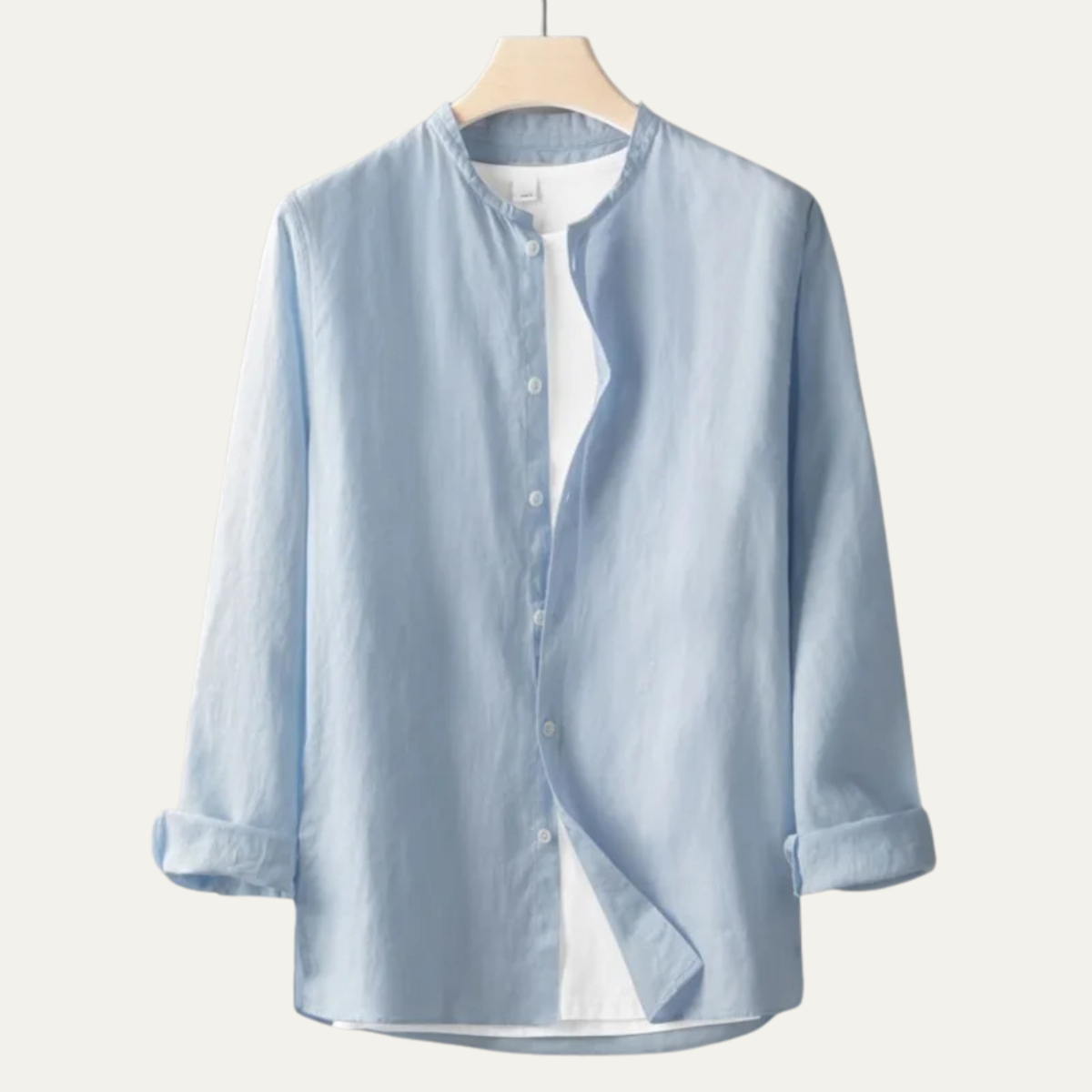 Bram | Men's Linen Shirt Cream Long Sleeve Button Up