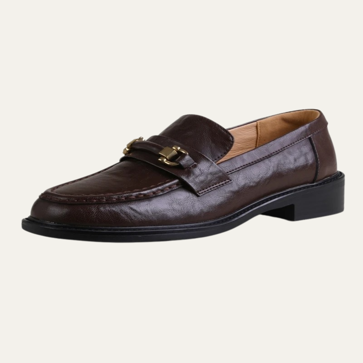 Axel | Men's Classic Slip On Leather Loafers Black Metal Buckle